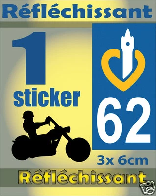 SAFIRMES 1 Sticker REFLECHISSANT département 62 rétro-réfléchissant immatriculation MOTO