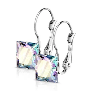 Rainbow Cubic Zirconia Drop Earrings Hypoallergenic Surgical Stainless Steel - Picture 1 of 3