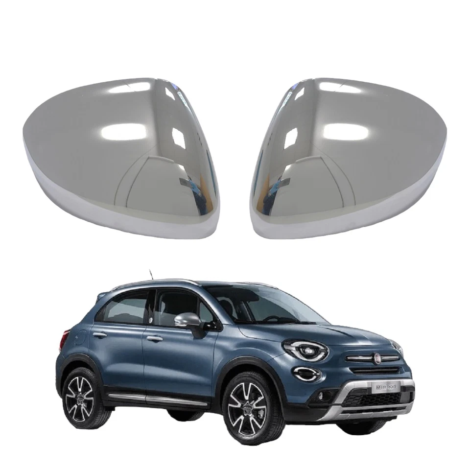 COPPIA Calotte Cromate Lucido Specchio Retrovisore Fiat 500X Destro + Sinistro - Immagine 1 di 4