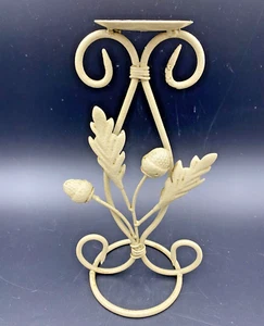 Metal Candle Holder Acorn Leaf Motif Beige Art Nouveau Candle Holder Stand 11" - Picture 1 of 12