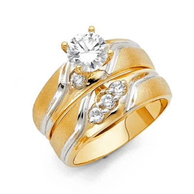 Conjunto de anillo anillo solitario solitario de circonita cúbica de oro blanco amarillo sólido de 14 k para su boda Foto 1 de 2