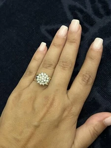 10K Gold Round cut Diamond Cluster ring, Weight 5.9Gr, .60Carat Diamonds, size 8 - Picture 1 of 7