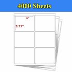 3 1/3" X 4" Shipping Address Labels For Laser Ink Jet Adhesive White Sticker 6Up