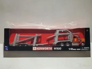 New Ray Kenworth W900 Semi Truck Car Auto Hauler 1:43 Diecast Tractor Trailer - Picture 1 of 5