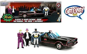 1/24 Jada 1966 Classic TV Batman Robin Penguin Joker Figures & Batmobile 33737 - Picture 1 of 3
