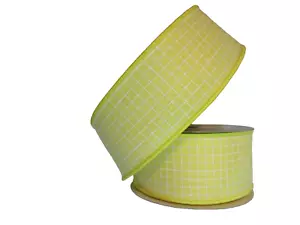 Yellow Gingham Wire Edge Ribbon 2 1/2" x 10 yds Farrisilk Spring Easter Wreaths - Picture 1 of 1