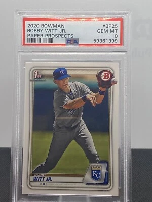 2020 BOWMAN PAPER PROSPECTS BASEBALL CARD #BP25 BOBBY WITT JR. ROOKIE PSA 10 GL - Image 1 of 2