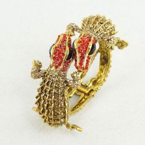 Gold Twin Alligator Crocodile Hinged Bangle Bracelet Using Swarovski Crystal