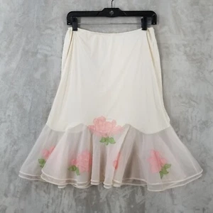 Vtg Half Slip Tulip Skirt 12 Pink Satin Chiffon Roses Lace Applique Nylon USA - Picture 1 of 10