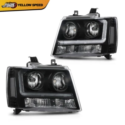 Faróis de LED DRL adequados para Chevy Avalanche Tahoe Suburban 2007-2014 transparente/preto  - Imagem 1 de 4