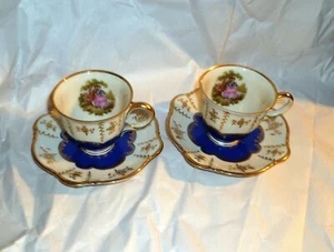 2 Antique Demitasse Zeh Scherzer Porcelain Cups and Saucers 2 1/2" x 2 1/4" - Picture 1 of 11