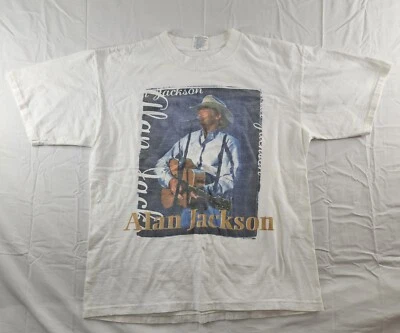 Camisa Alan Jackson Hombres Grande Blanca Banda de Concierto Doble Cara Puntada Única 1995 Foto 1 de 4