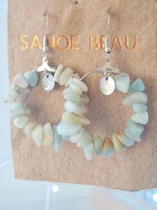 Stunning Handmade Natural Amazonite Stones Hoop Earrings Sanoe Beau Signed Discs - Picture 1 of 3