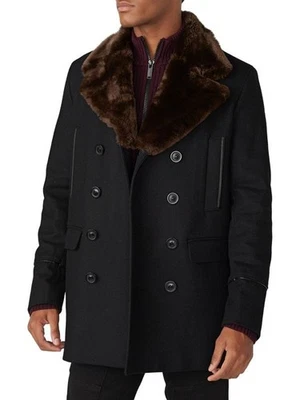 Chaquetón Karl Lagerfeld Paris para hombre mezcla de lana con cuello de piel sintética marrón XXL Foto 1 de 4