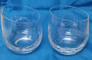 Pier 1 , Clear Crackle Bottom, Slant Rim, Stemless Wine Glasses Set Of 2 - Picture 1 of 14