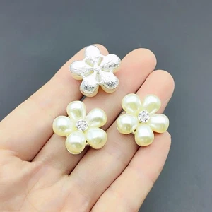 10pcs Pearl Rhinestone Flat Back Embellishments Sew On Buttons Flower Buttons - Picture 1 of 3
