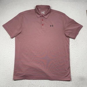 Under Armour Polo Shirt HeatGear Mens XL Red Gray Striped Short Sleeve - Picture 1 of 8