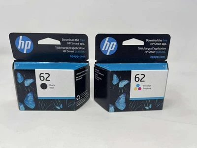 New Genuine HP Combo 62 Black Tri Color Ink Cartridges Exp. 07/23, Blk 07/26 Tri - Image 1 of 3