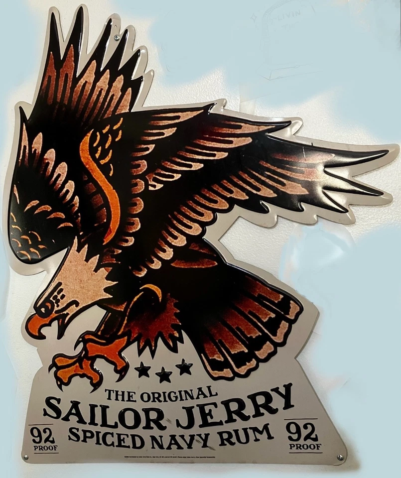 Letrero de lata de ron especiado The Original Sailor Jerry - Sailor Jerry EAGLE raro 20"X24" Foto 1 de 1
