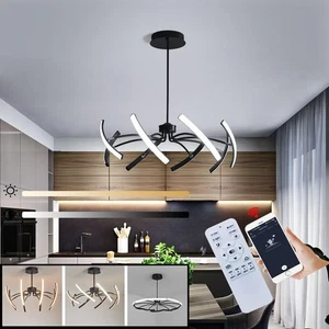 Modern Led Chandelier Dimmable 3000k-7000k with Retome cotrol Black Suspensio... - Picture 1 of 8