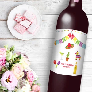 12 Mexican Fiesta Themed Wine / Beer Bottle Labels Wedding Bridal Birthday Party - Picture 1 of 11