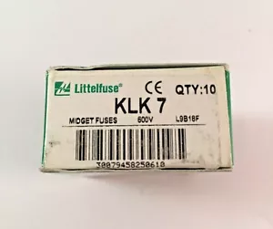 New Lot Littelfuse KLK 7 Amp Fuses KTK 7 Class CC 600 Volt NIB - Picture 1 of 3