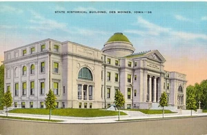 State Historical Building, Des Moines, Iowa IA postal de lino vintage sin publicar - Imagen 1 de 2