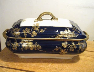 Antique Haviland Limoges Cobalt Blue Gold Berry Covered Tureen Charles Field Co. - Picture 1 of 15