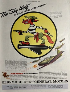 1943 Oldsmobile General Motors 326th Fighter Squadron WW2 Sky Wolf VTG Print Ad - Picture 1 of 1