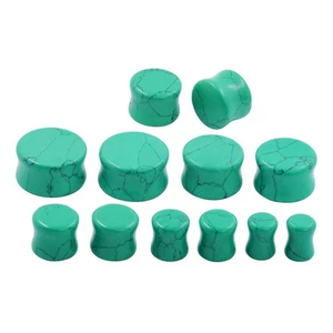 2pcs Natural Saddle Stone Ear Tunnel Plugs-Ear Gauges-Double Flared Ear Skin - Picture 1 of 38