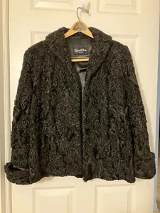Ladies' BLACK ASTRAKHAN LAMB ( Karakul ) Fur Coat NEEDS SMALL REPAIRS - Picture 1 of 6