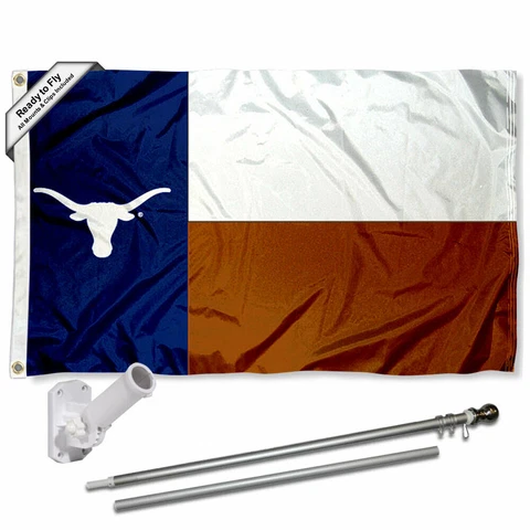Texas Longhorns TX State Flag Pole and Bracket Gift Set Package Cover