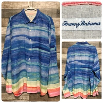 Tommy Bahama 100% Linen Button Up Shirt Men’s XL Blue Pink Green Ombré - Image 1 of 4