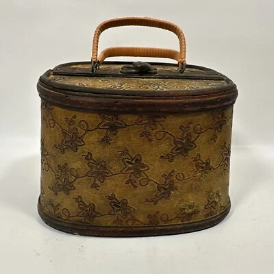 Cartera Caja Tren Estuche Madera Cuero Floral Latón Fieltro Forrado Núcleo Asiático Victoriano  Foto 1 de 4