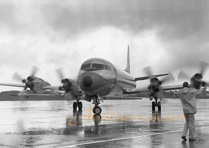 American Airlines Lockheed L-188 Electra At HPN Early 1960s 8x12 Inch B&W Print - Bild 1 von 1