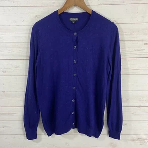 Nicole Miller Original Long Sleeve Cardigan Sweater L Blue Metallic Threads  - Picture 1 of 7