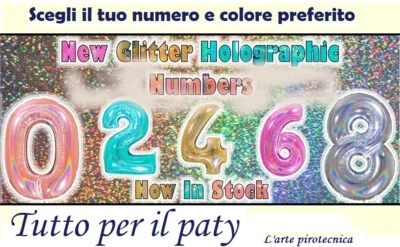 NUMERO MYLAR 1 METRO GLITTERATI - VARI COLORI - NUMERI 1 2 3 4 5 6 7 8 9 GLITTER - Immagine 1 di 4