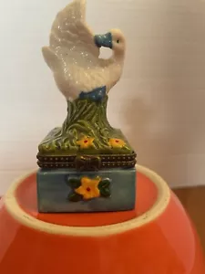 3" große weiße Gans Schmuck/Schatzkiste Klappdeckel Vintage - Bild 1 von 6