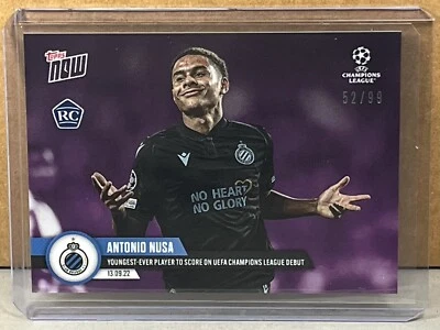 2022 TOPPS NOW UEFA #20 ANTONIO NUSA ROOKIE BRUGGE debut Purple Parallel 52/99 - Image 1 of 3