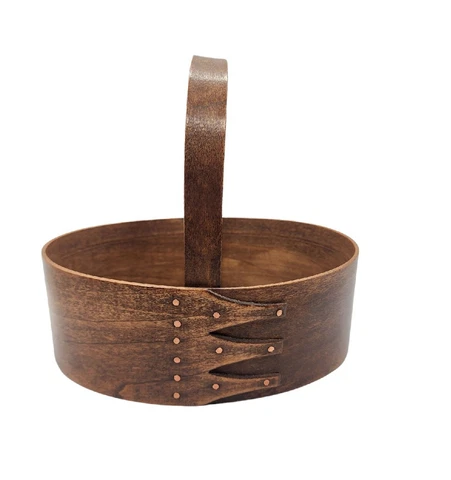 Vintage Brown Wood Shaker Oval Pantry Basket Hand Crafted 3 Fingers Dick Krotzer Cover