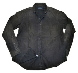 $145 Polo Ralph Lauren Mens Distressed Dress Casual Cotton Shirt Black Small - Picture 1 of 2