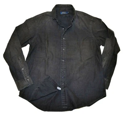 $145 Polo Ralph Lauren Mens Distressed Dress Casual Cotton Shirt Black Small - Image 1 of 2