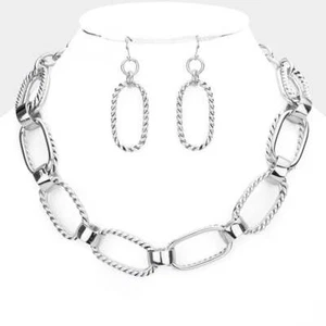 Durchbohrtes Silber Kettenglied Halskette und Ohrring Set - Bild 1 von 2