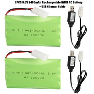 2Pack AA 2400mAh 9.6V NiMH Rechargeable Battery Pack USB Cable for RC Car Truck - Picture 1 of 12