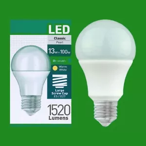 13W= 100W Pearl Dimmable LED GLS Edison Screw ES E27 Warm White 2700k 1520lm - Picture 1 of 3