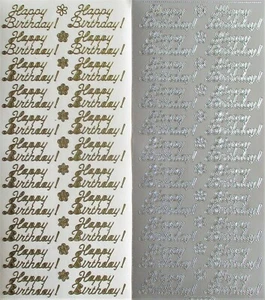 Happy Birthday PEEL OFF STICKERS Script Flowers Cardmaking 3 Colours - Picture 1 of 4