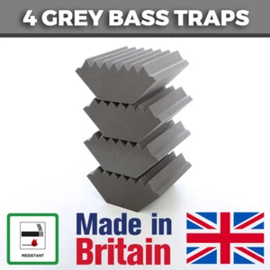 4 Grey Acoustic Foam Bass Traps Corner Traps For Studio Sound Acoustic Treatment - Picture 1 of 11