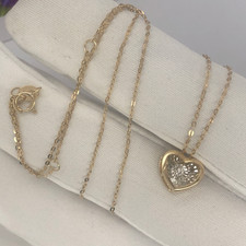.02 Carat Dancing Diamond Heart Necklace 18K Yellow Gold Sep