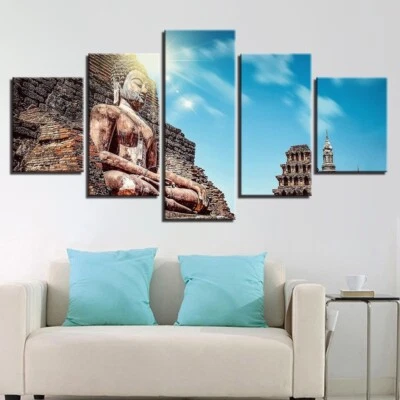 Figura de Buda amanecer 5 paneles lienzo impresión arte de pared póster decoración del hogar Foto 1 de 4