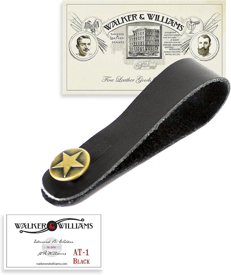 Walker & Williams AT-1 Cuero Negro Guitarra Acústica Correa Botón Cabezal...  Foto 1 de 4